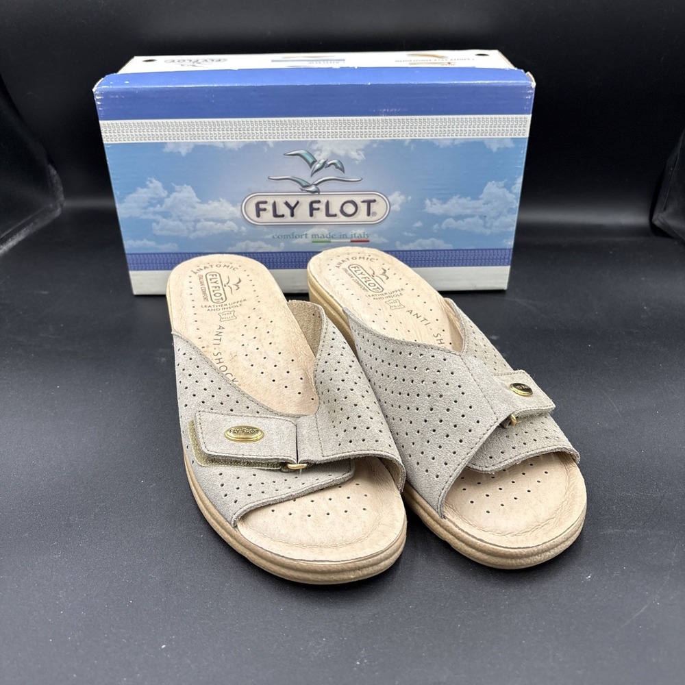 Womens FLY FLOT  Tan Slip On Mesh Anti Shock Italy Anatomical Sandals 42 (11)